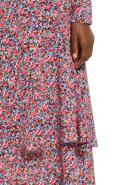 Afrm Serene Floral Tiered Maxi Skirt In Retro Pink Floral