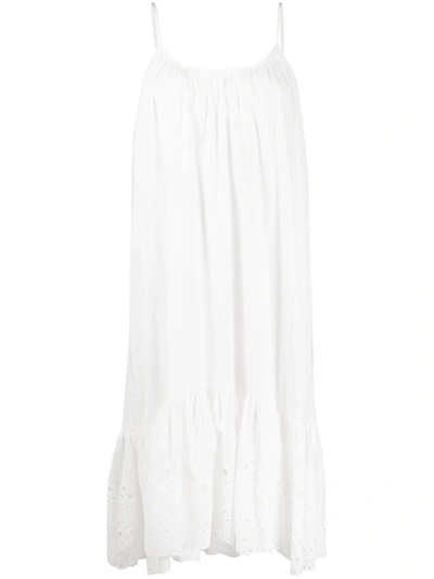 Allsaints Paola Cotton Eyelet Trim Midi Dress In Chalk White