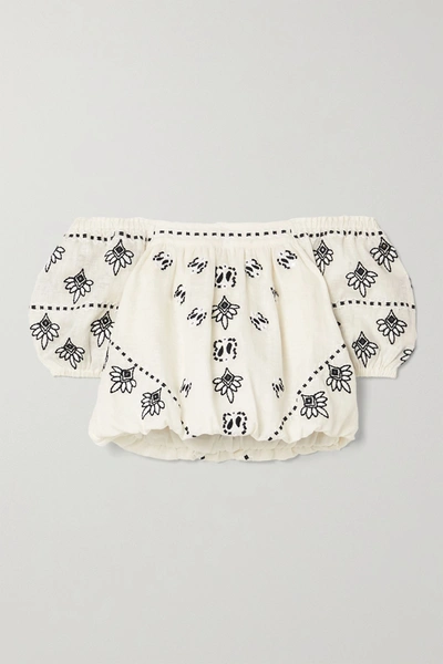 Tory Burch Embroidered Linen Crop Top In Cream Color
