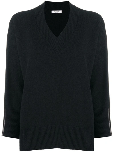 Peserico Wool, Cashmere And Silk V-neck Jumper In Black