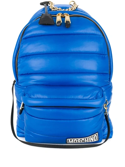 Moschino Hood Detailed Padded Backpack In Blue