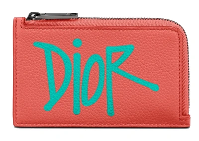 Pre-owned Dior And Shawn Zipped Card Holder (3 Card Slot) Coral