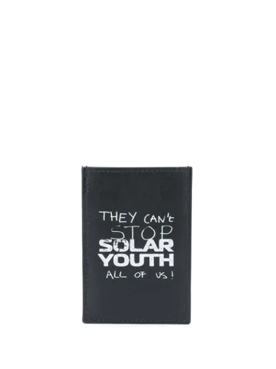 Raf Simons Leather Slogan Card Holder In Black