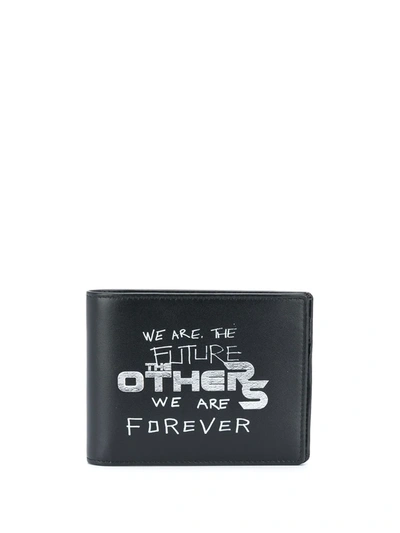 Raf Simons Slogan Print Bi-fold Wallet In Black