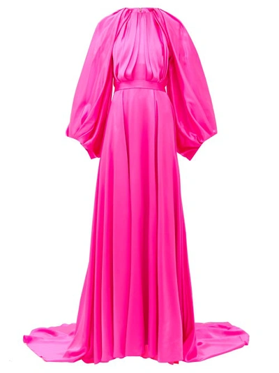 Halpern Balloon-sleeve Silk-satin Gown In Pink