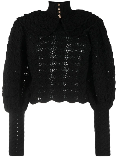 Zimmermann Ladybeetle Black Crochet-knit Wool Jumper