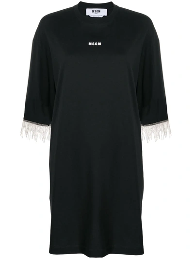 Msgm Black Crystal-embellished Cotton T-shirt Dress