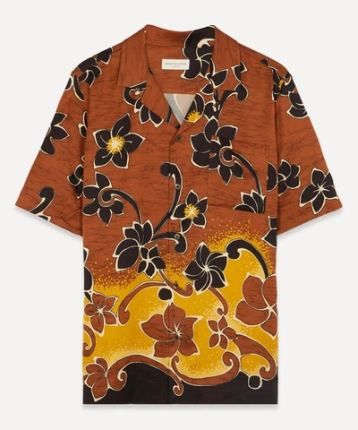 Dries Van Noten Camp-collar Floral Print Satin-twill Shirt In Mustard