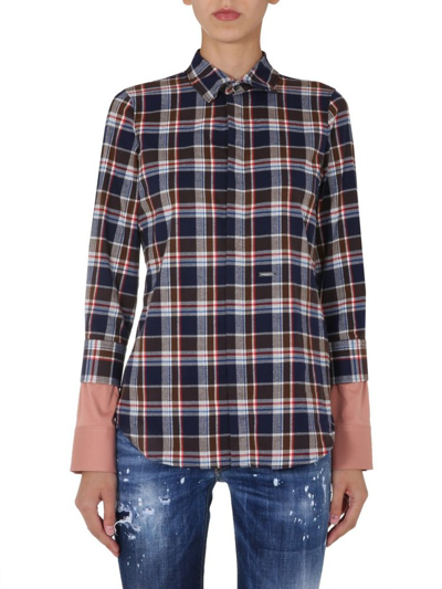 Dsquared2 Flannel Shirt In Blue