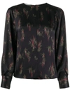 Vince Black Printed Silk-satin Blouse