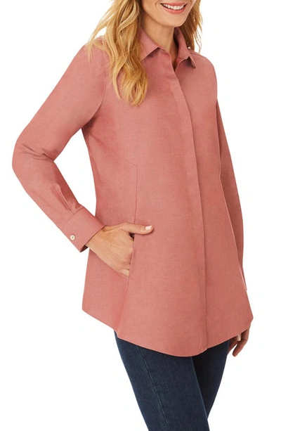 Foxcroft Cici Cotton Non-iron Tunic Shirt In Rosewood