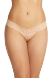 Hanky Panky Organic Cotton Original-rise Lace-waist Thong 891801 In Chai