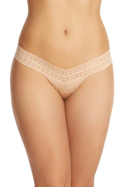 Hanky Panky Organic Cotton Original-rise Lace-waist Thong 891801 In Chai,vanilla Desert