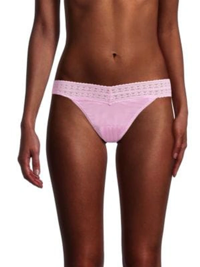 Hanky Panky Dream Lace Trim Modal Original Rise Thong In Cotton Candy