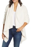 Bobeau Drape Front Faux Fur Cardigan In Sugar