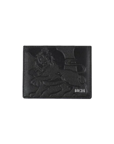 Mcm Embossed Lion Leather Card Holder In Black