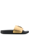 Giuseppe Zanotti Men's Logo Slide Sandals In Gold