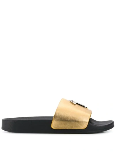 Giuseppe Zanotti Men's Logo Slide Sandals In Gold