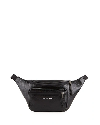 Balenciaga Men's Explorer Lambskin Belt Bag In Black