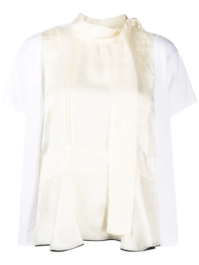 Sacai Contrast Panel Mock-neck Blouse In Neutrals