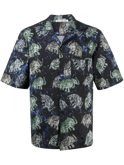 Acne Studios Elephant Print Short-sleeve Shirt In Blue