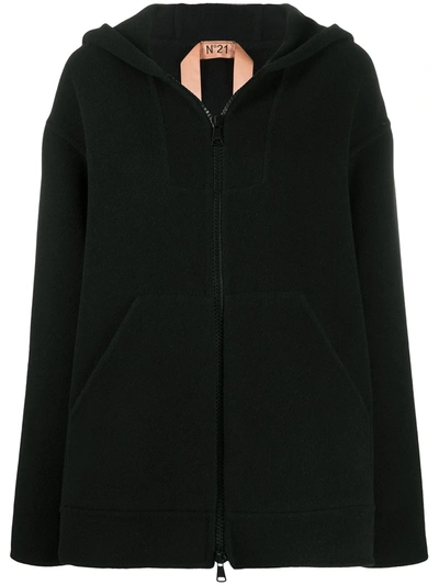 N°21 Hooded Zip-up Coat In Black
