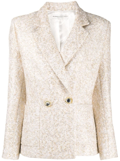 Alessandra Rich Ivory Double-breasted Tweed Blazer In Gold