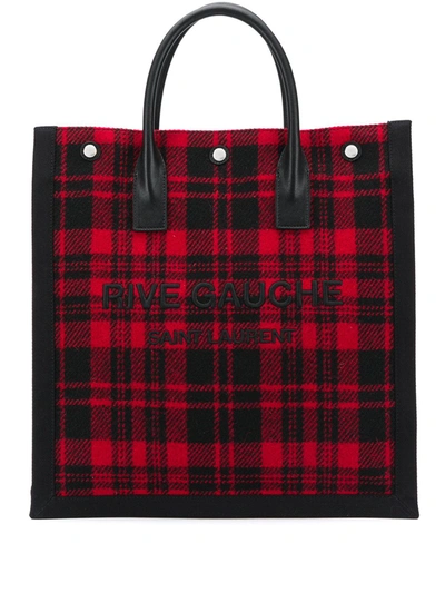 Saint Laurent River Gauche Check Print Tote Bag In Black