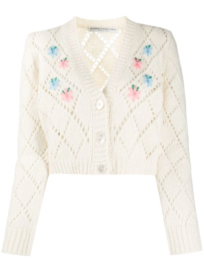 Alessandra Rich Cropped Embroidered Pointelle-knit Alpaca-blend Cardigan In White