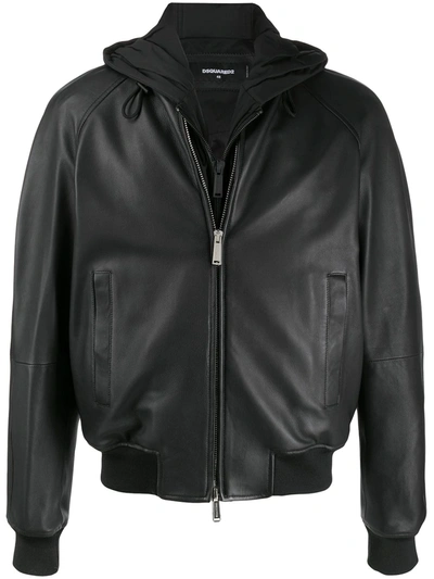 Dsquared2 Hooded Zip-up Bomber Jacket In Black