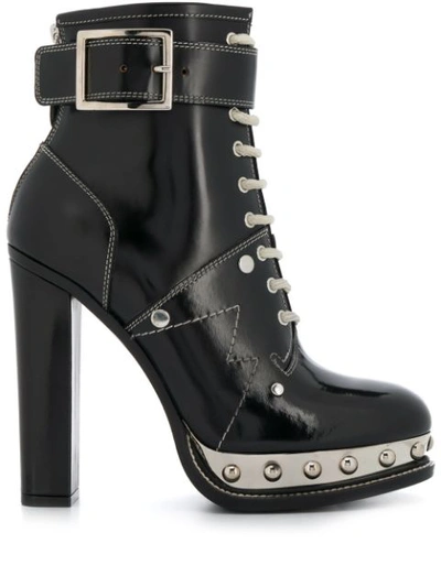 Alexander Mcqueen Studded Metallic Platform Sole Ankle Boots In Black
