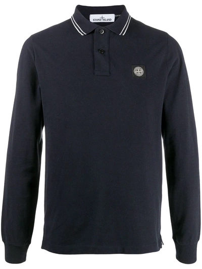 Stone Island Long-sleeved Logo Polo Shirt In Blue