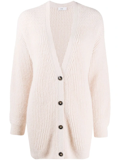 Closed Ribbed Knit Longline Cardigan In Pink