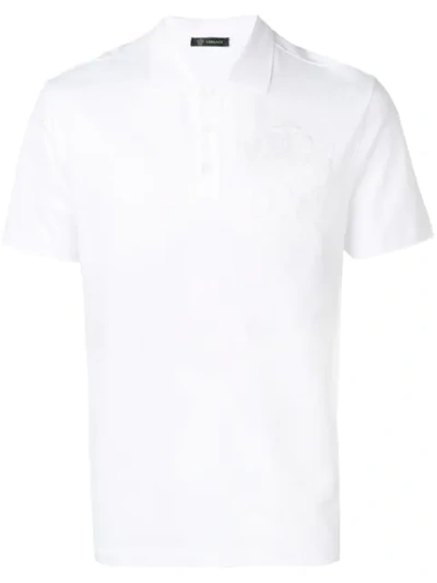 Versace Embroidered Crest Polo Shirt In Bianco