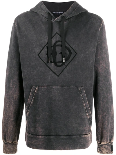 Dolce & Gabbana Logo Print Stonewashed Hoodie In Black