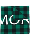 Moncler Logo Print Checked Scarf In Green