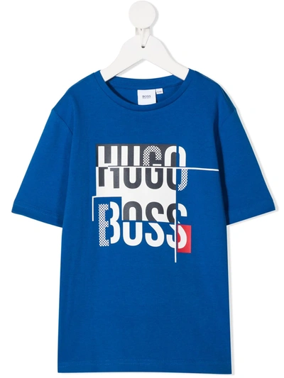 Hugo Boss Kids' Logo Print T-shirt In Blue