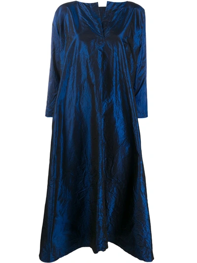 Daniela Gregis Metallic Silk Smock Dress In Blue