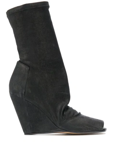 Rick Owens Stretch-satin Wedge Sock Boots In Black