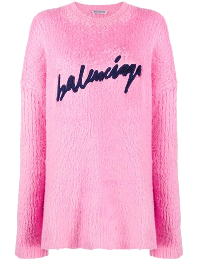 Balenciaga Pink Oversized Signature Logo Sweater