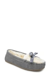 Minnetonka Cosi Faux Shearling Slipper In Grey Suede