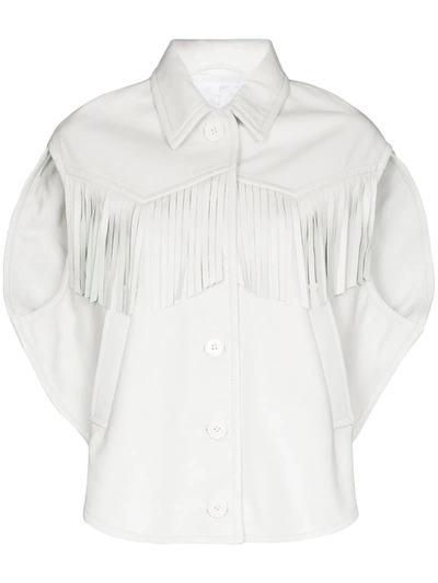 Mm6 Maison Margiela Sleeveless Fringe Trim Leather Jacket In White