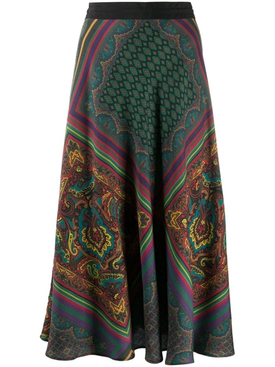 Etro Scarf Print A-line Skirt In Green