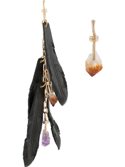 Dsquared2 Earrings With Talisman And Feathers In Nero