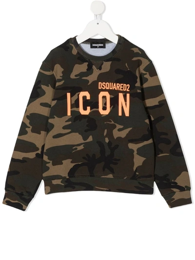 Dsquared2 Kids' Camouflage Print Cotton Sweatshirt In Green