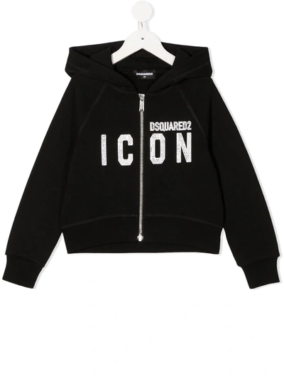 Dsquared2 Kids' Icon Print Cotton Sweatshirt Hoodie In Black