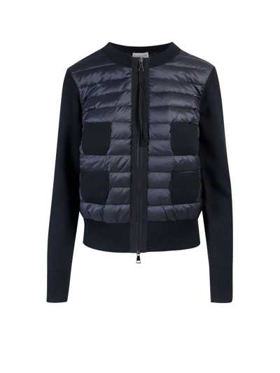Moncler Padded-panel Knitted Cardigan In Black