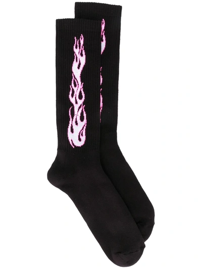 Palm Angels Jacquard Flames Motif Socks In Black