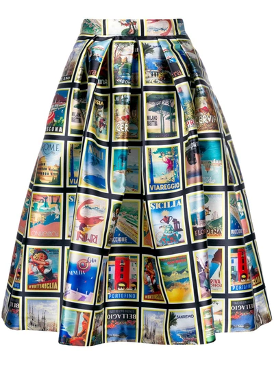 Ultràchic Travel Postcard Print Skirt In Multicolor