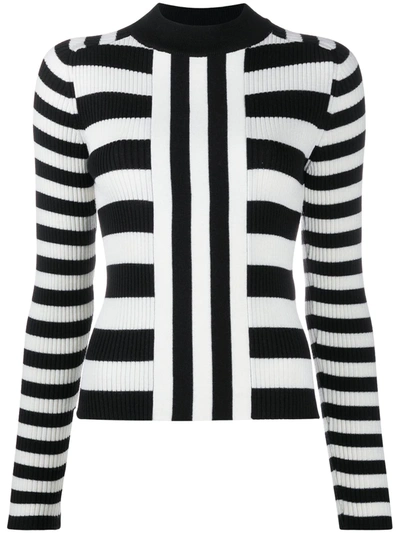 Msgm Striped Knitted Jumper In White,black